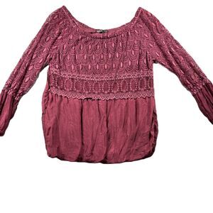 Charlie B Women Blouse Sheer Lace Victorian Goth Witchy Burgundy Large I218